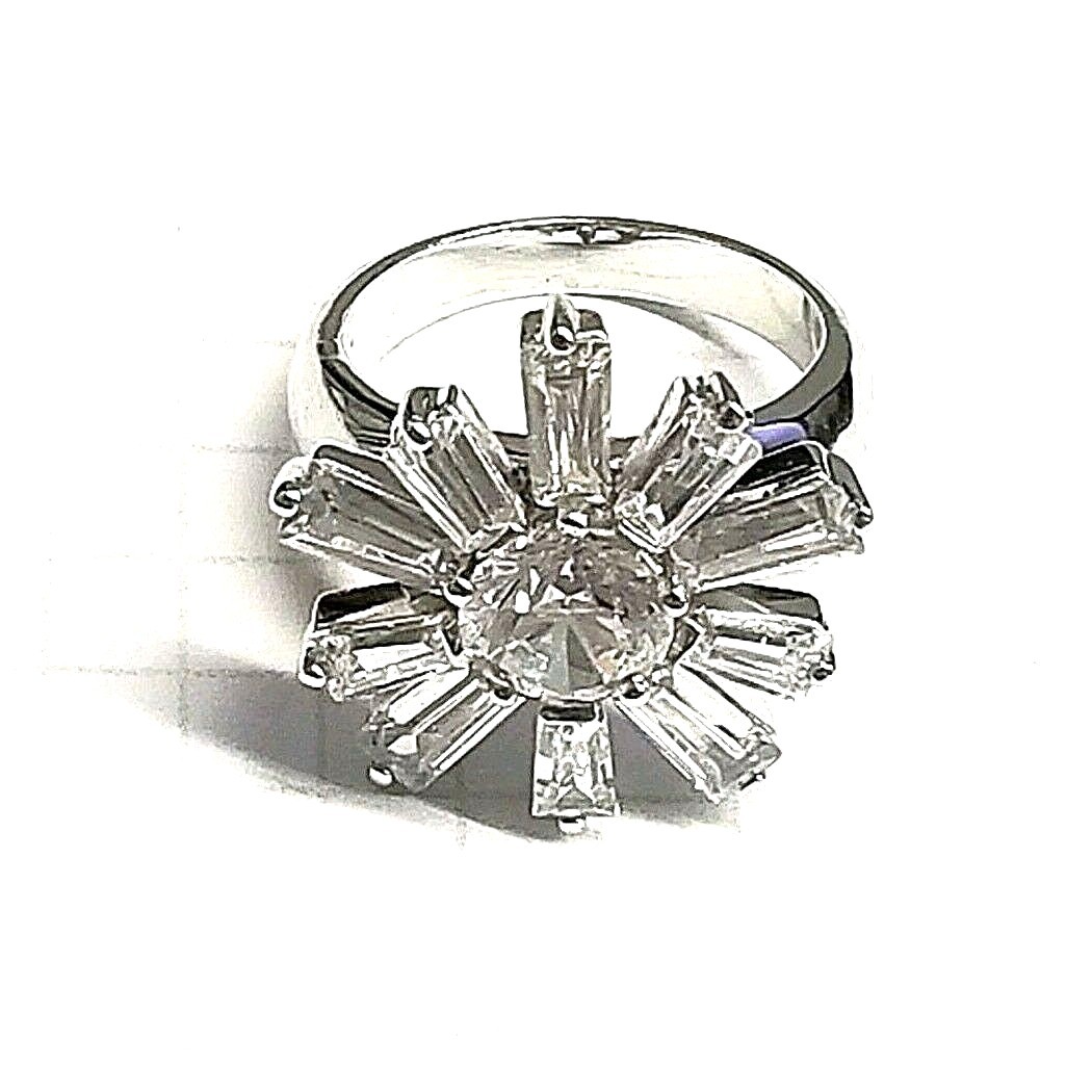 (SIZE 6,7,8,9) WINTER SNOWFLAKE RING Sparkling CZ Stones .925 STERLING SILVER