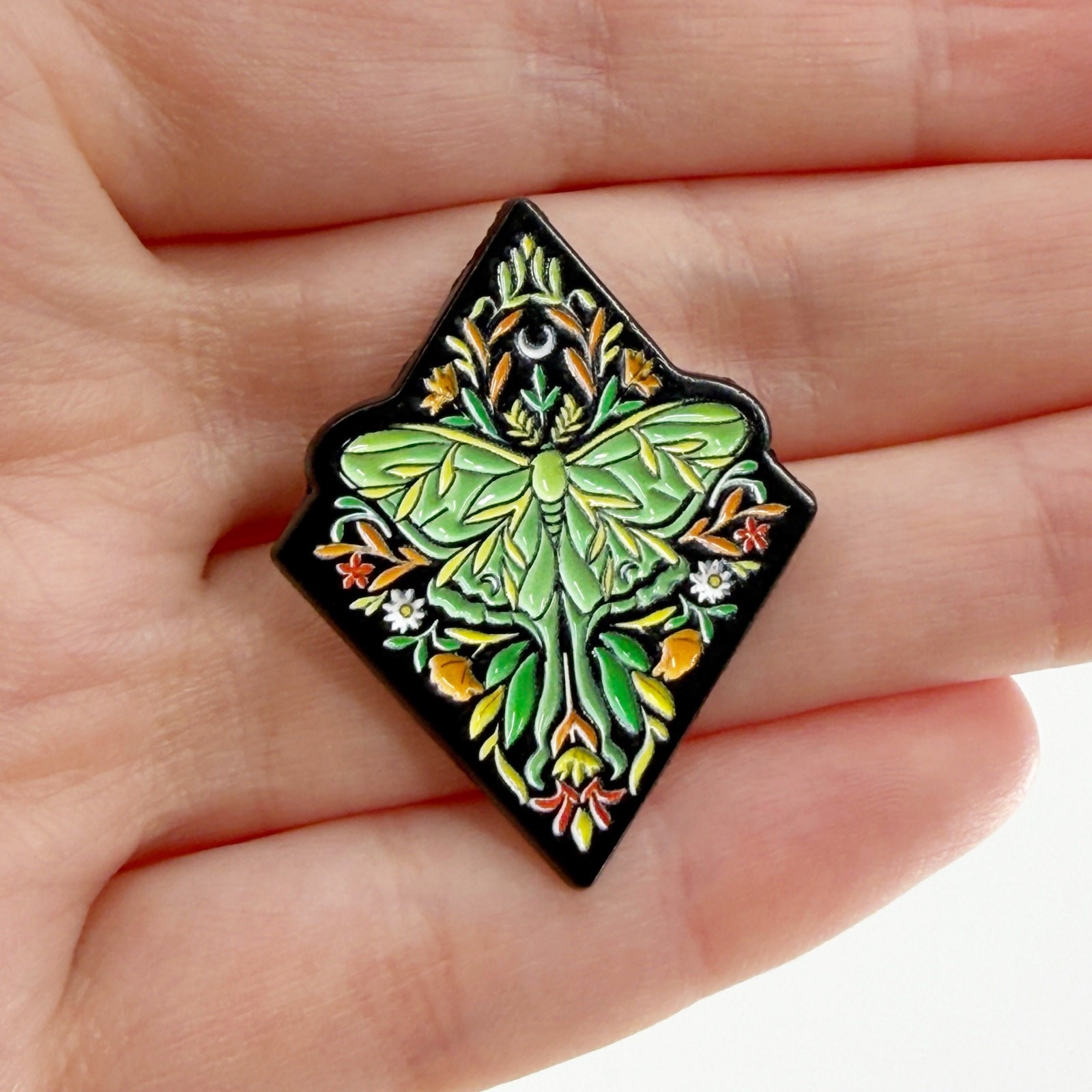 Green Luna Moth Enamel Pin Witchy Botanical Nature Aesthetic Brooch