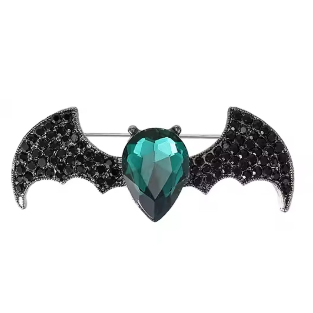 Halloween Rhinestone Bat Brooch Sparkly Costume Pin Gothic Vampire Jewelry Gift