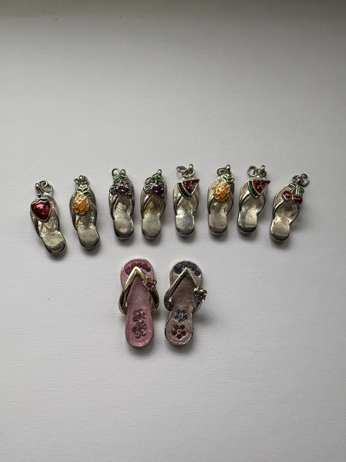 Silver Tone Fruit Flip Flop & Sandals Jewelry Charms Mixed Lot of 10