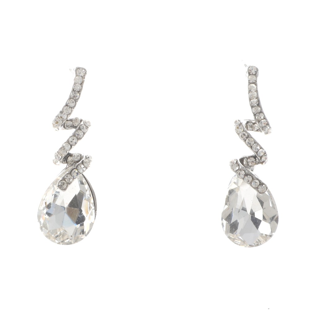 Silver Tone Alloy Metal Crystal Rhinestone Drop Post Earrings ER2617-SCL