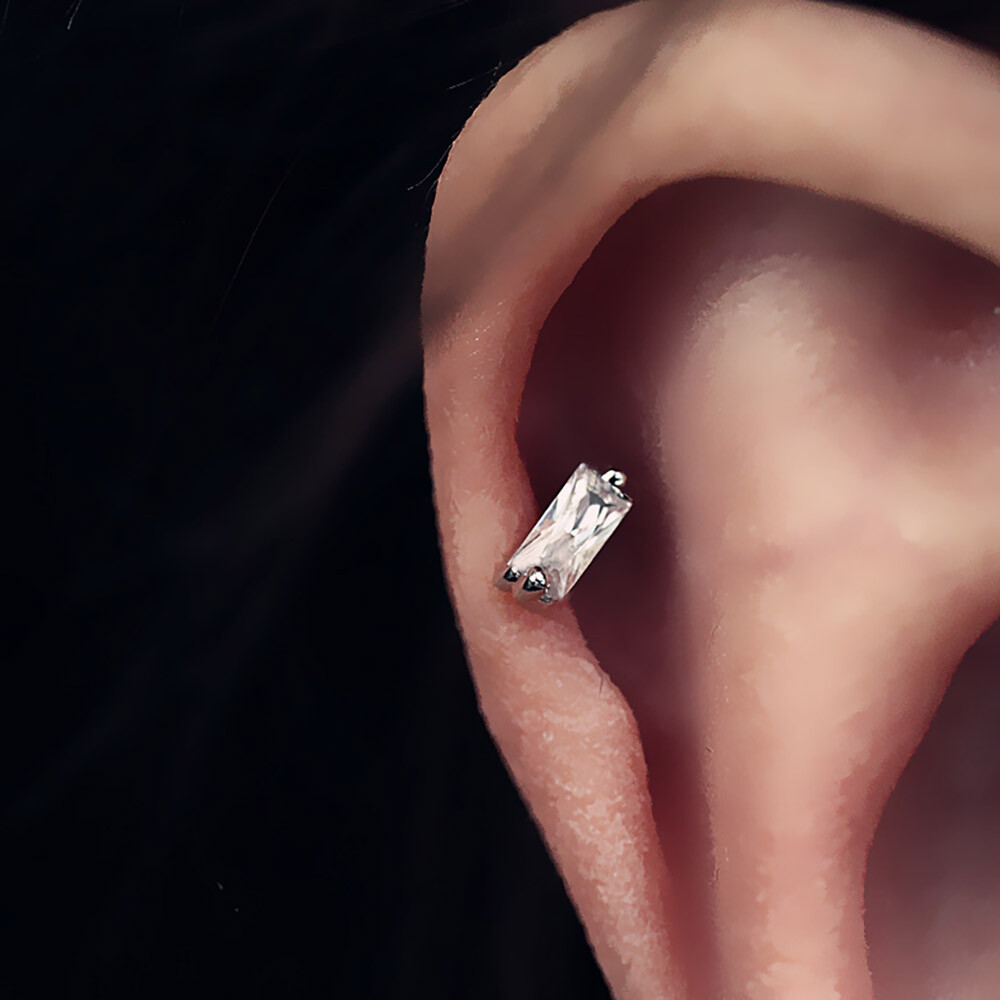 Opal Gem Ear Climber Helix Tragus Cartilage Ring Bar Stud Piercing Post Earring