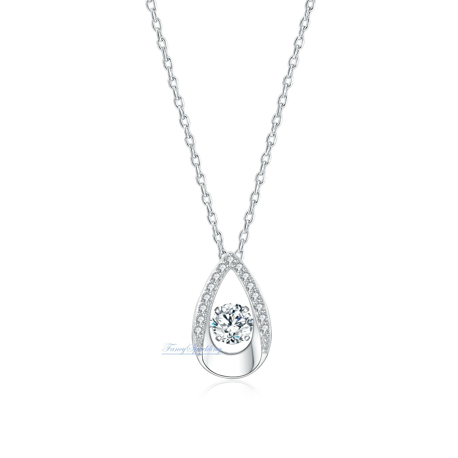 1Ct Womens Necklace Dancing Stone Pear Shape Pendant 14K Gold Plated 925 Silver