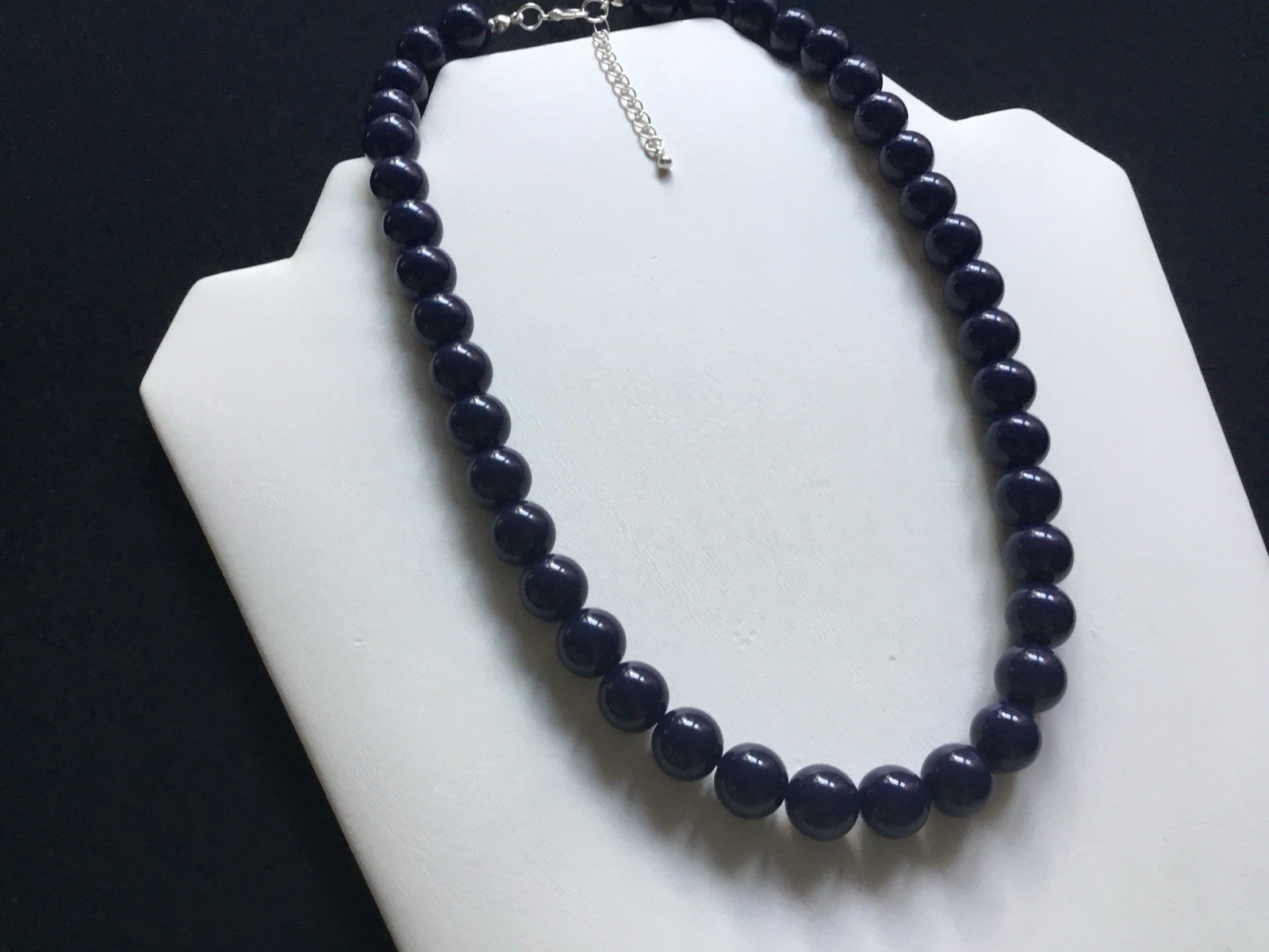 Single Strand Navy Blue Beads Adjustable Necklace