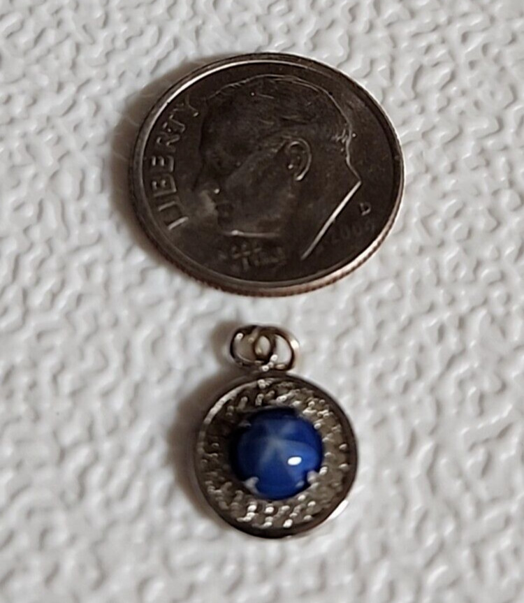 Linde Star Pendant or Charm Tiny 3/8 inch Silver Tone & Blue White Star Marked