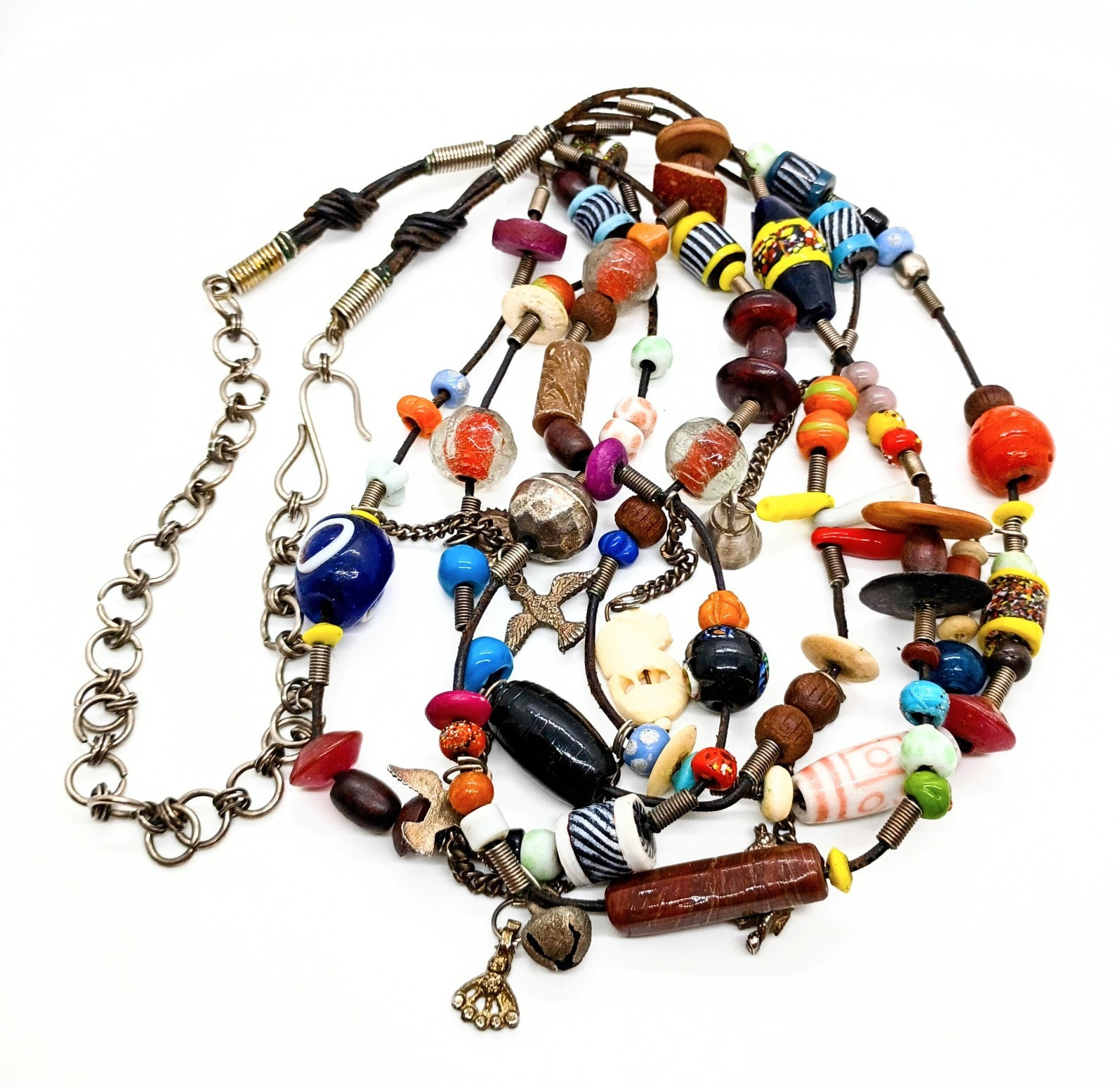 Vintage Handmade African talisman Trade Beads Multicoloured Long Necklace
