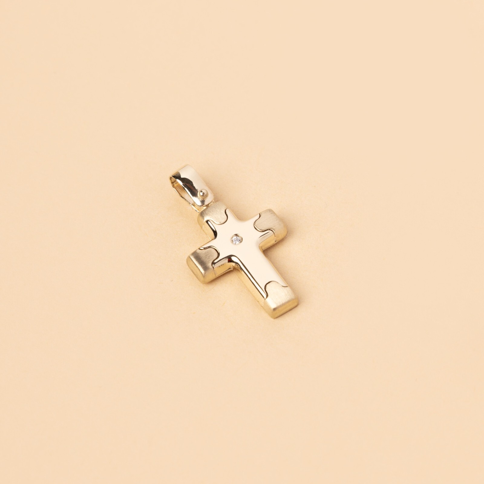14K Solid Gold Cross pendant with cubic zirconia Made In Italy stamped 585