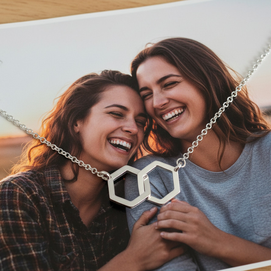 Linked Hexagon Silver Necklace – Minimalist Symbolic Jewelry Gifts