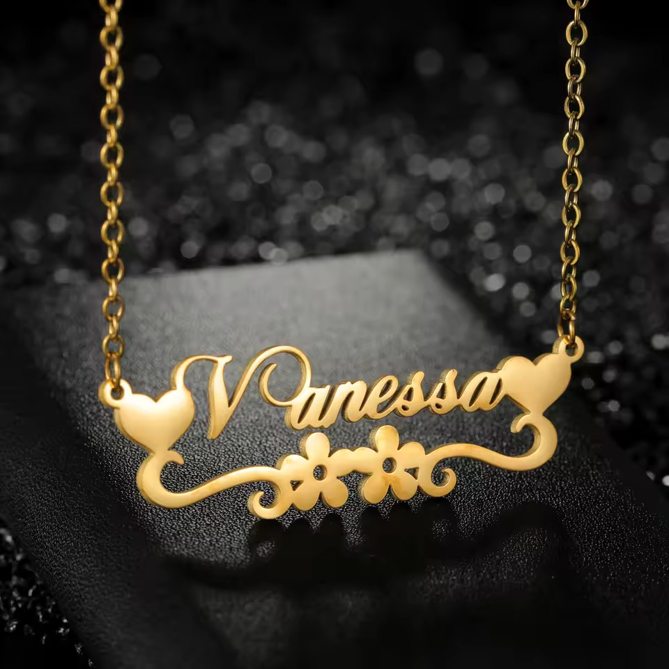 Personalized Heart Flower Pendant Link Chain Jewelry Necklace Choker Silver Gold
