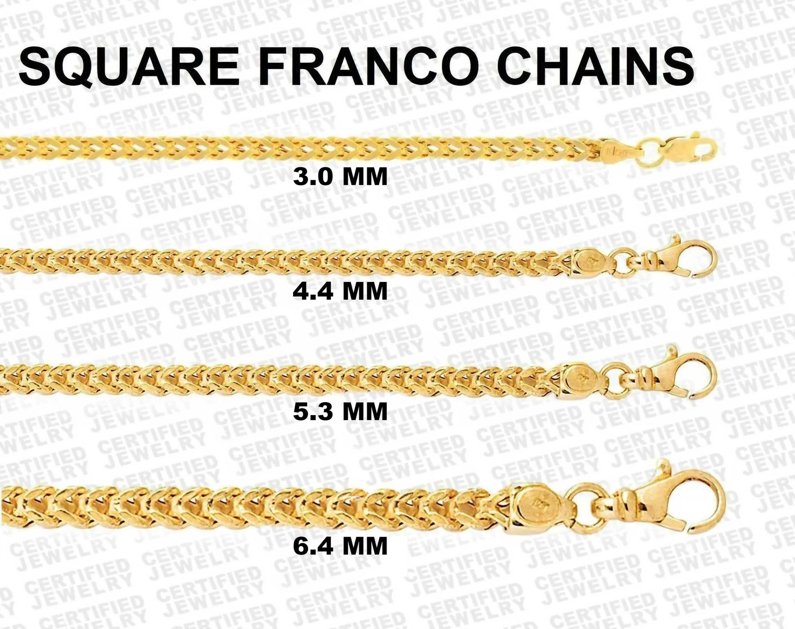 14K Yellow Gold Franco Chain Necklace, 3.2MM – 6.4MM Wide