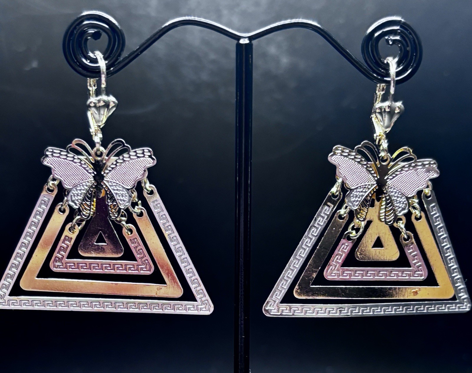 Highest Quality Rose White Yellow Triangle Shapes Butterfly Gold Filled Earrings