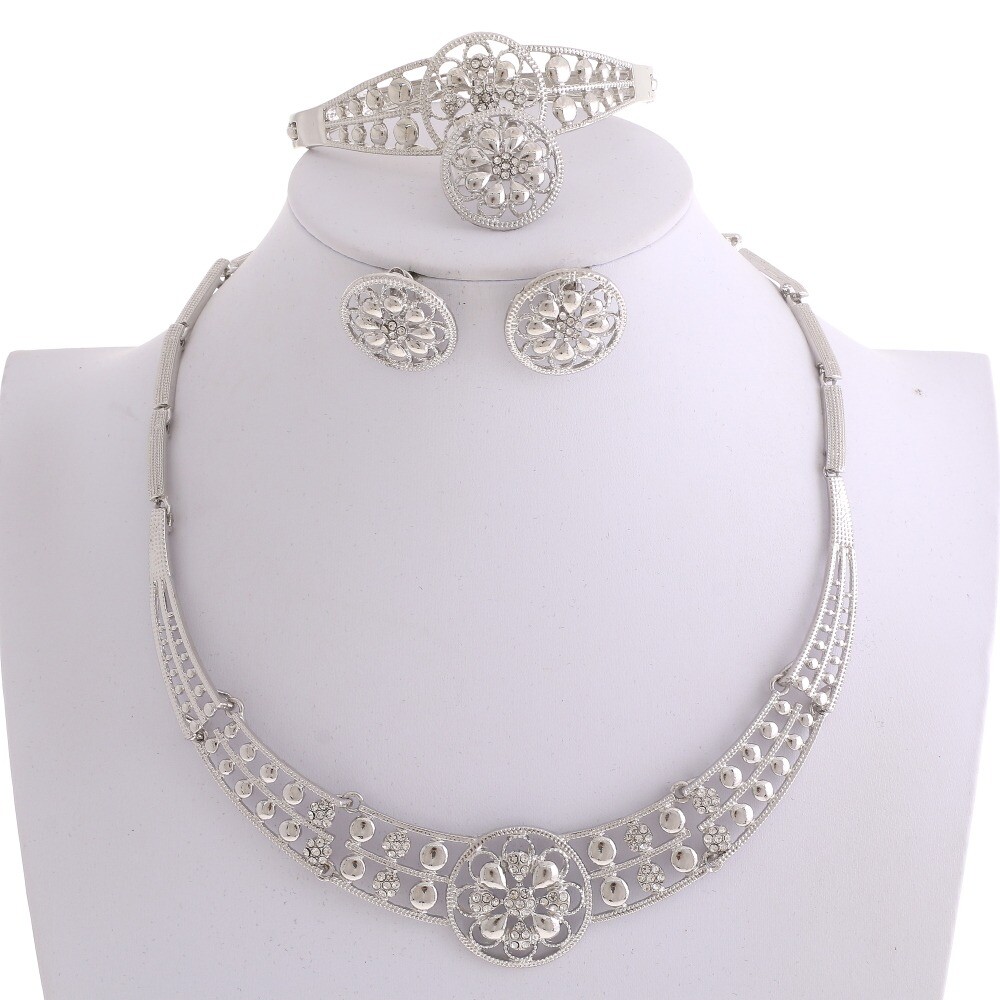 New Silver Plated Metal Necklace Bracelet Earring Set YNX119-SIL