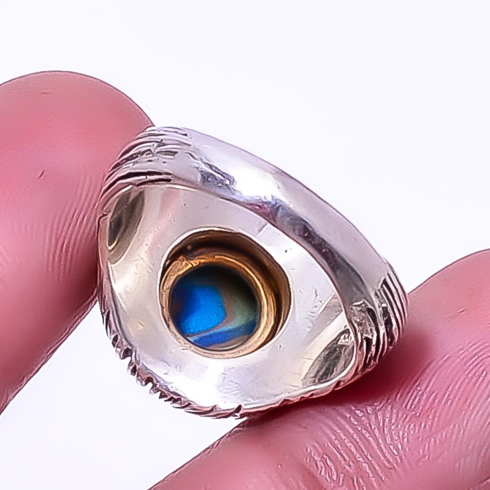 Solitaire Rainbow Calsilica Handmade Silver Plated Ring s.7.5 R1120-36