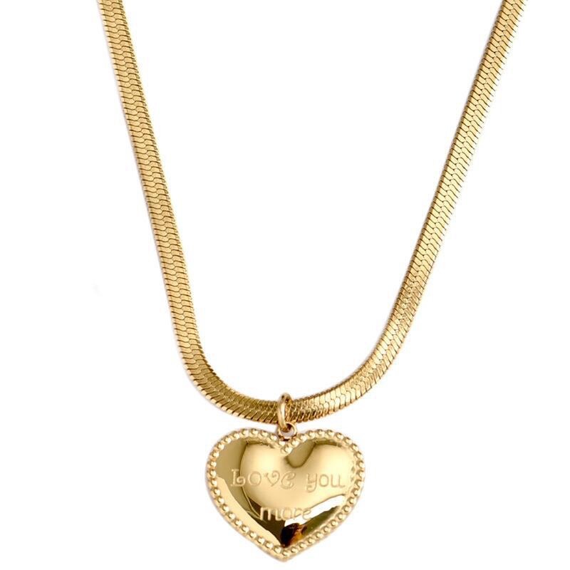 Women’s Fashion Jewelry Gold Heart Love You More Pendant Necklace 1-213