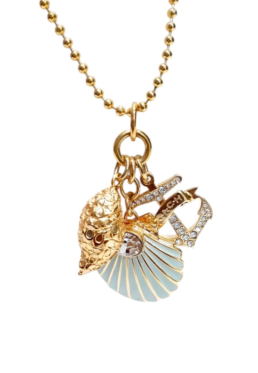 Coach Seashell Nautical Beach Charm Necklace Rare SEE DESCRIPTION Free Ship!