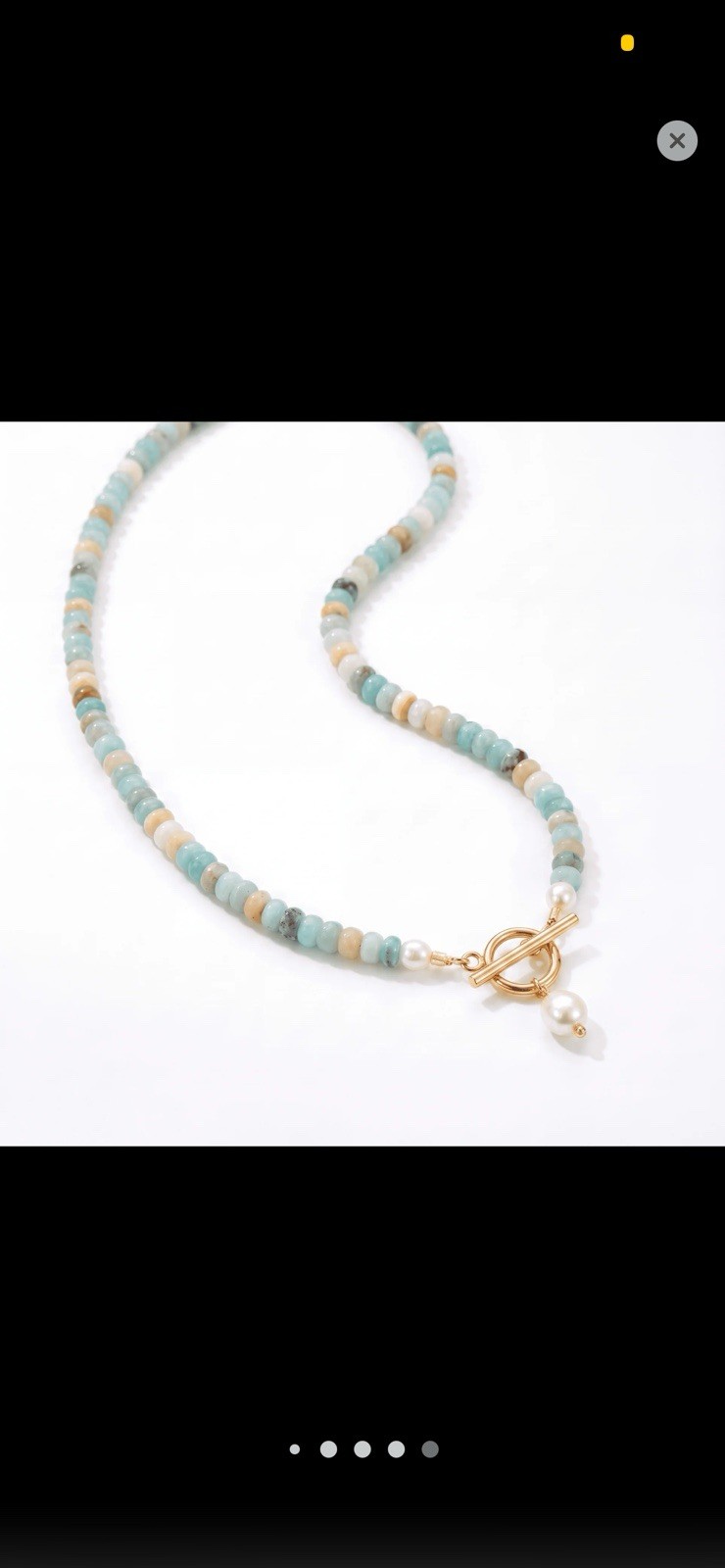 Elova Natural Turquoise Stone Necklace Freshwater Pearl Gold FREE SHIPPING