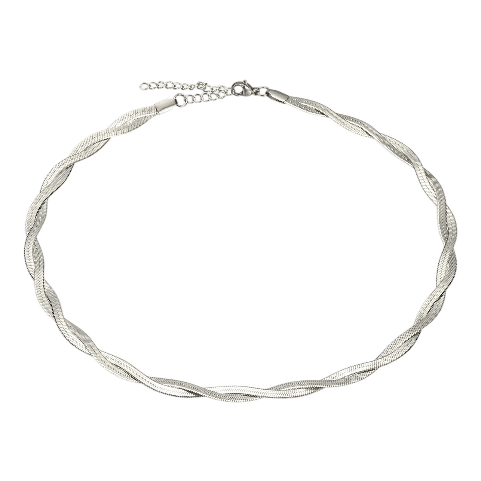 Snake Chain Necklace Herringbone Chokers 16″+2″ Layer Braided Chain Silver