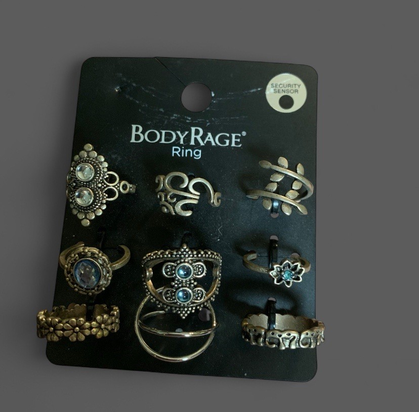 Body Rage Elephant Lotus Set Of 9 Rings Assorted Sizes NWT (J148)