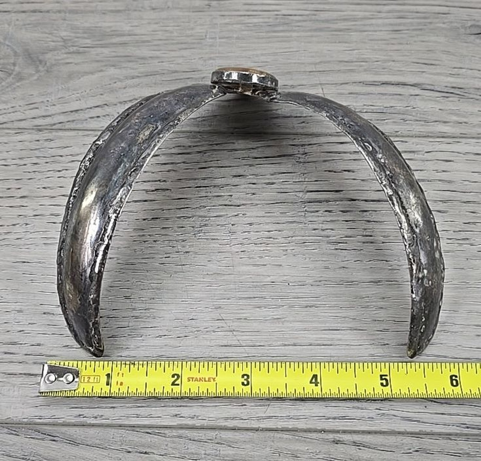 Vtg Artisan India Sterling Silver w/ Brown Agate Stone Brutalist Collar Necklace