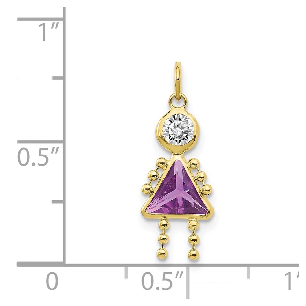 10k Yellow Gold Cubic Zirconia Feb Birthstone Girl Charm Pendant L 20mm, W 10mm