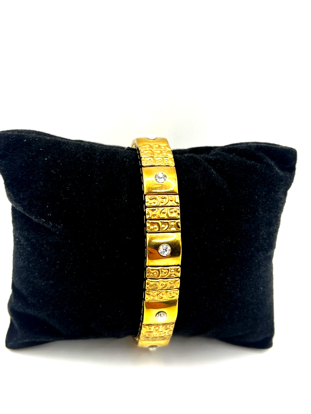 Stainless Steel Gold Tone Bracelet CZ Accents Bangle Design