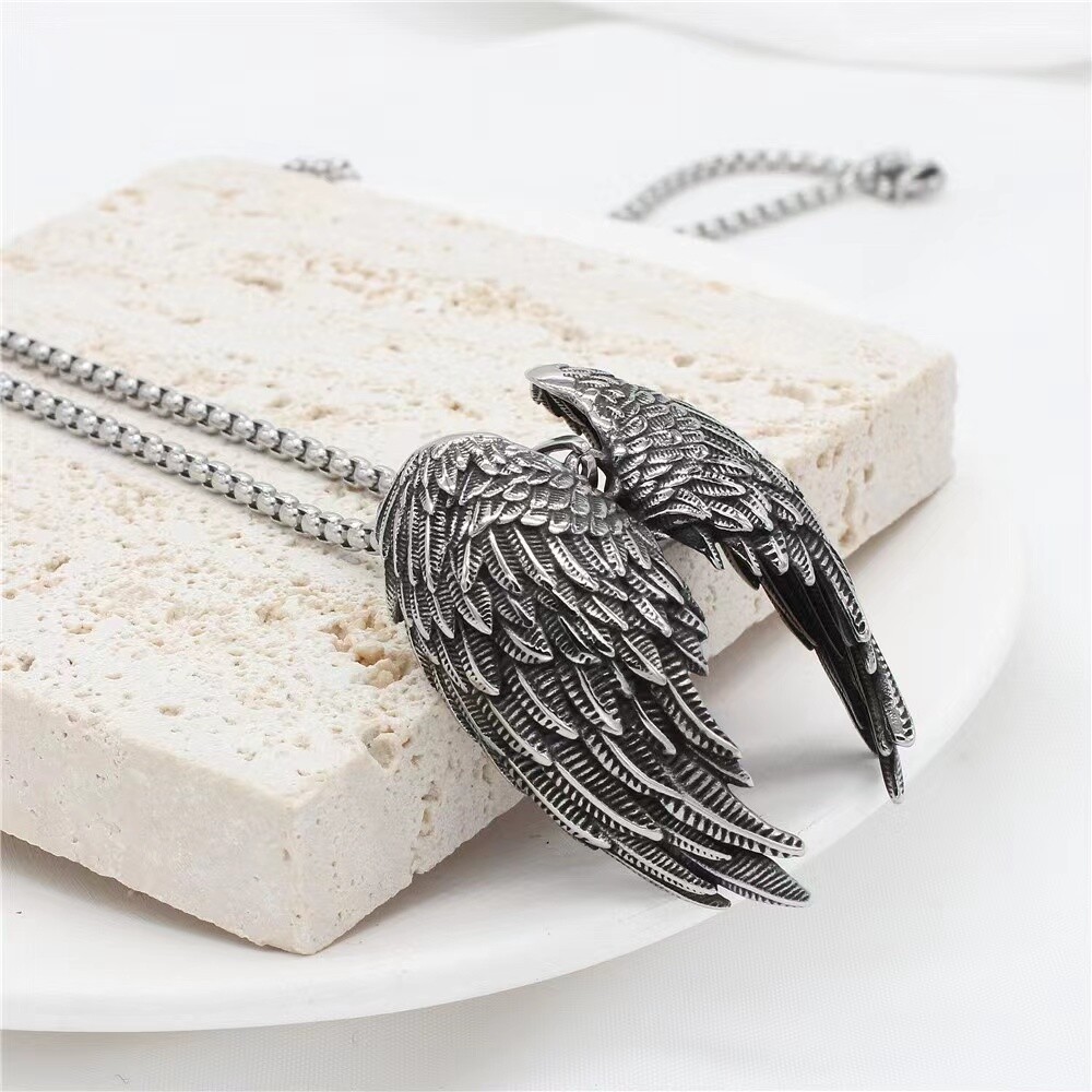 Silver Guardian Angel Wings Pendant Necklace Protection Jewelry For Men Women