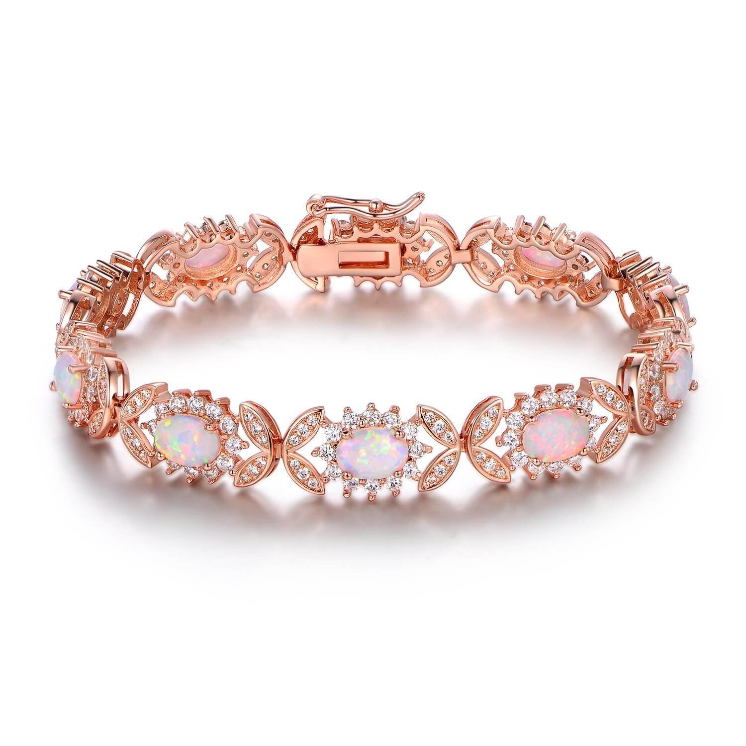 Hawaii Rose Gold White Opal Oval Bracelet Sterling Sliver Jewelry For Women Girl