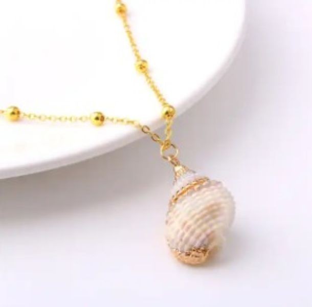 Whelk Shell Necklace Gold Chain Pendant Natural Seashell Boho Beach Jewelry