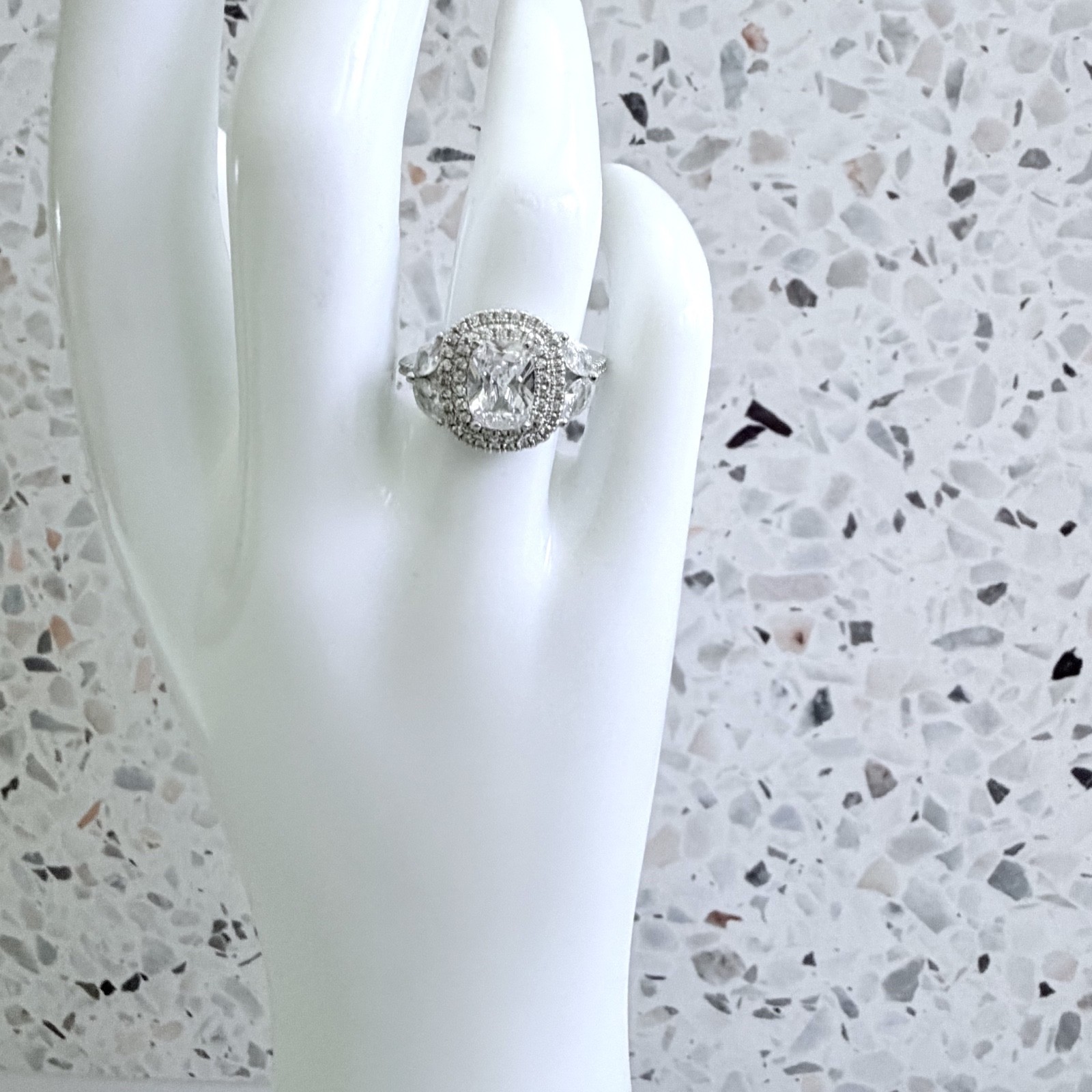 7.65 CT 14k Gold & 925 Sterling Simulated Sapphire Double Halo Pave Women’s Ring