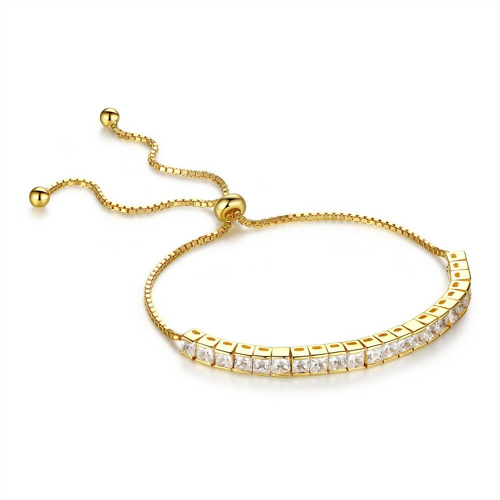 Womens Sterling Silver Cubic Zirconia Adjustable Tennis Bracelet- Square CZ