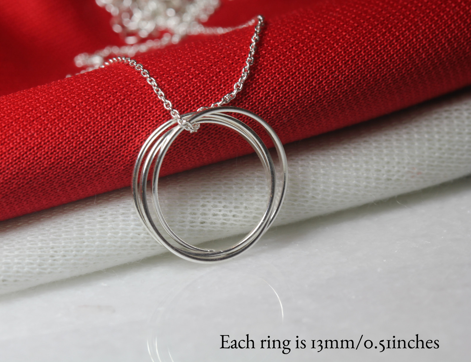 Forever Charm Necklace Three Rings Looped Pendant Sterling Silver 925 With Chain