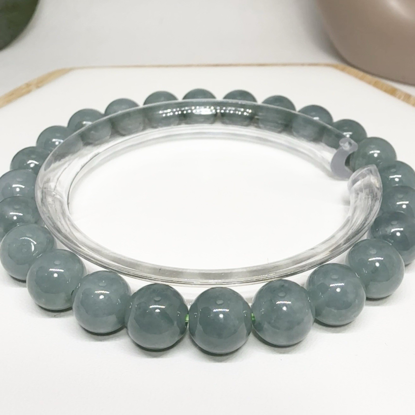 Blue Water Jadeite Bead Bracelet 7.8MM