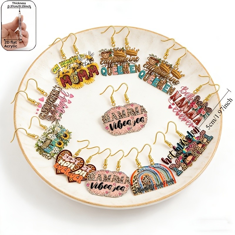 15 Pairs of Acrylic Mother’s Day Happy Earrings, Mother’s Day Commemorative Gift
