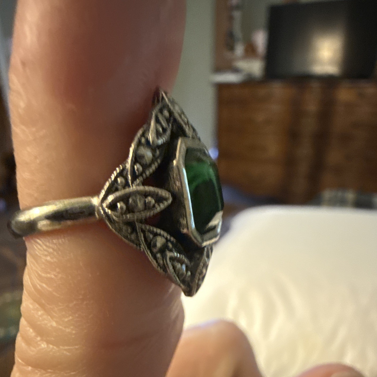 Silver-Tone Cocktail Ring Octagon Green Moissanite Stone Size 8