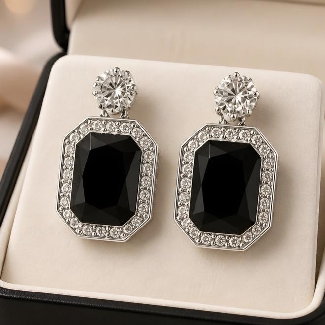 NEW DANGLING STUD EARRINGS SQUARE ACRYLIC STONE & CRYSTALS SELECT COLOR