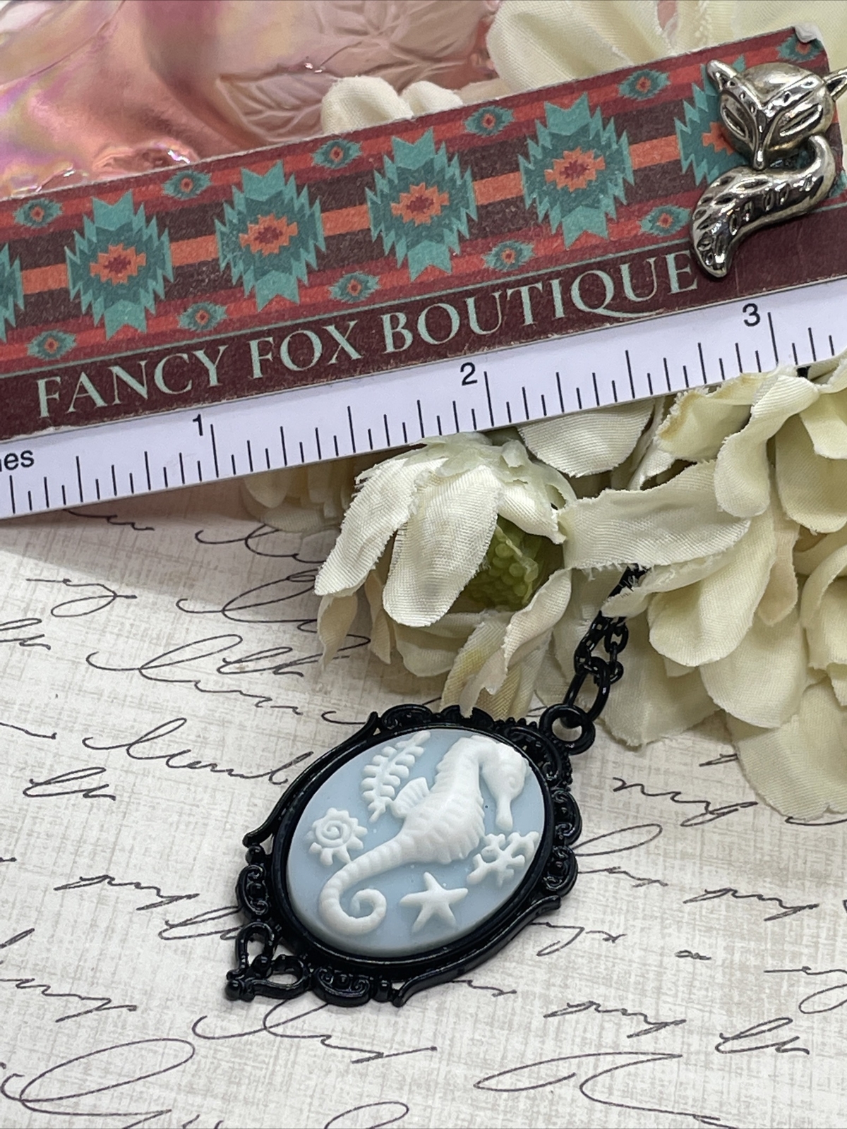 Cameo Necklace Seahorse Sea Horse Fish Prom Nautical Wedding black Heart Star