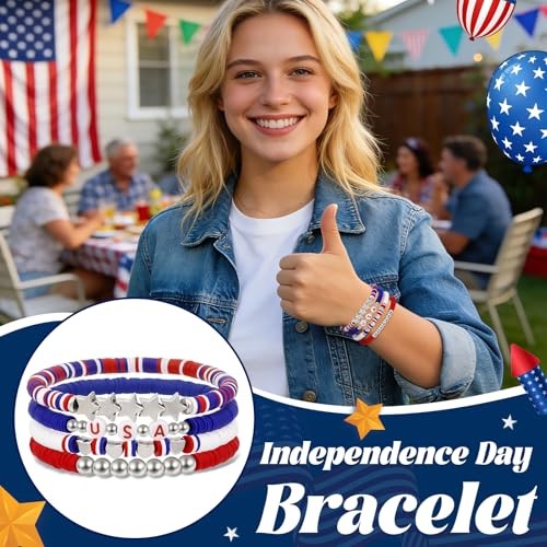 4Th of July Bracelets for Women, Patriotic Red White and Blue Bracelets,