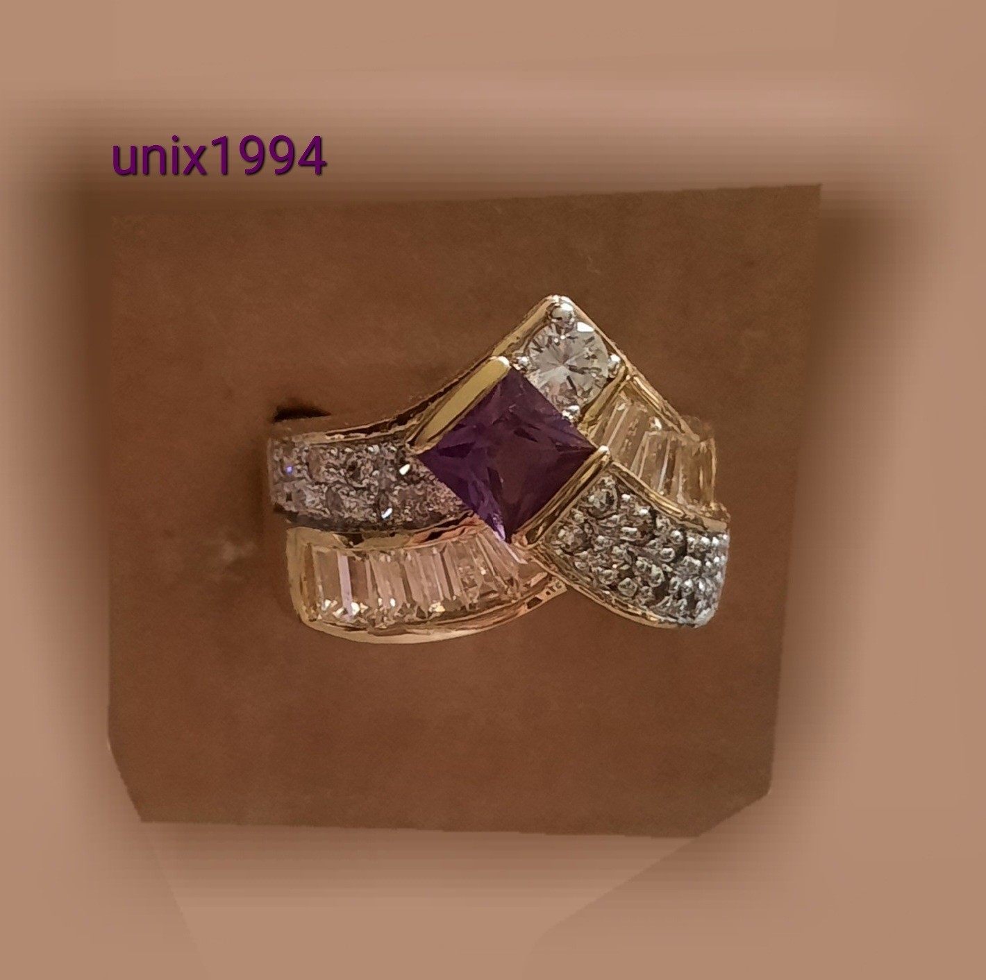 Stunning 4.5 carats of Simulated Tanzanite-Amethyst and Diamonds Cocktail Ring