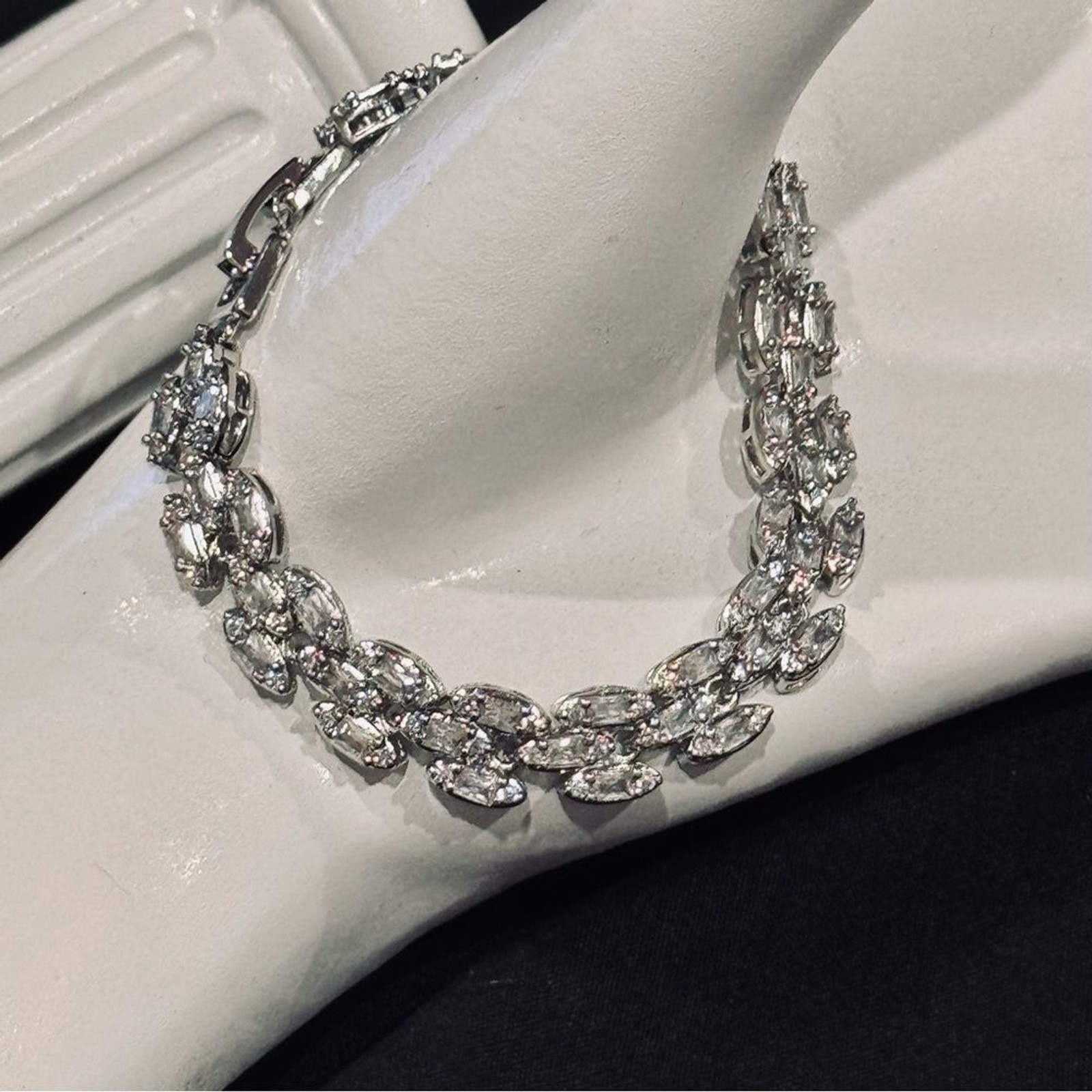 Boutique VVS CZ SS Plated Stainless Steel Marquise Link Tennis Bracelet 5.75in
