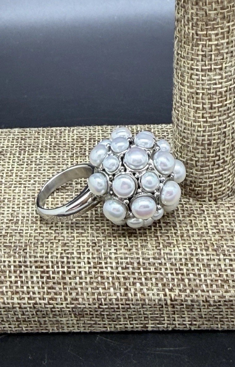 Honora Cultured Freshwater Pearl Stainless Steel Cluster Ring Size 5 $179