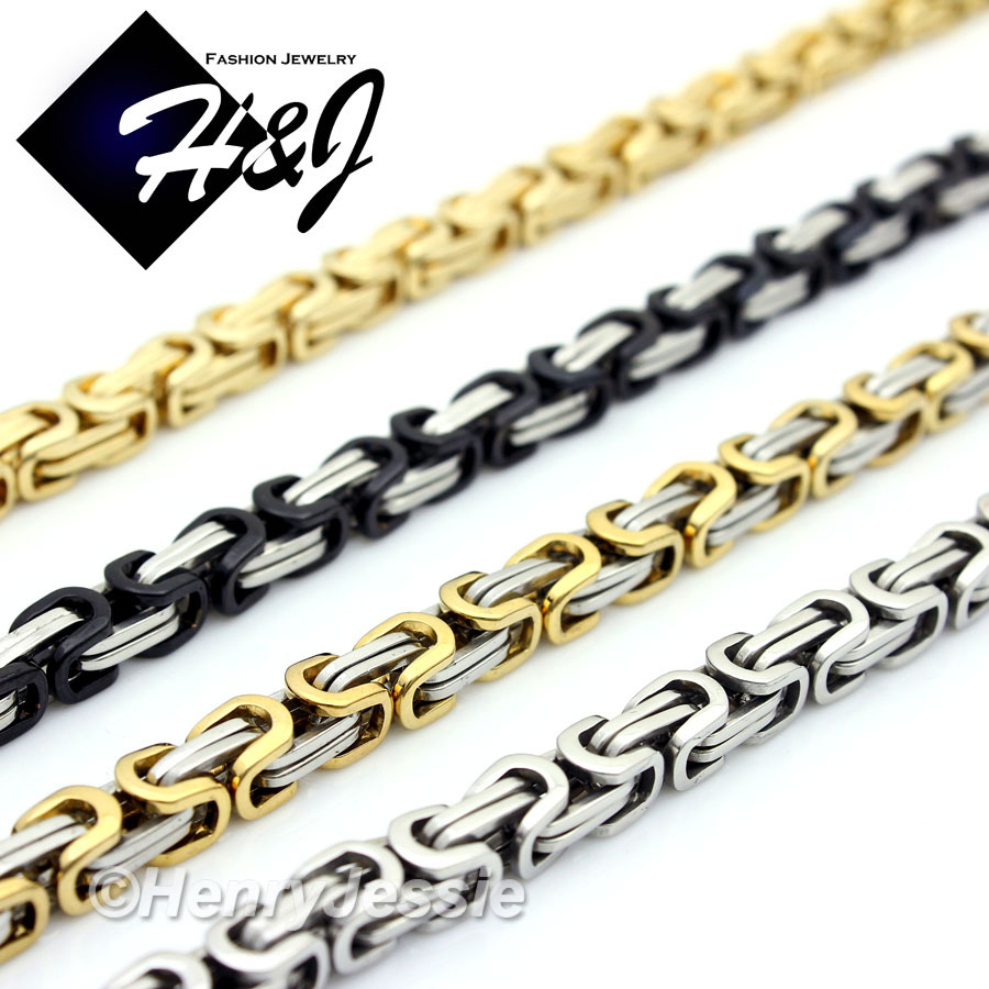 18″-40″Stainless Steel 4/6/9mm Silver/Gold/Black Plated Byzantine Box Necklace
