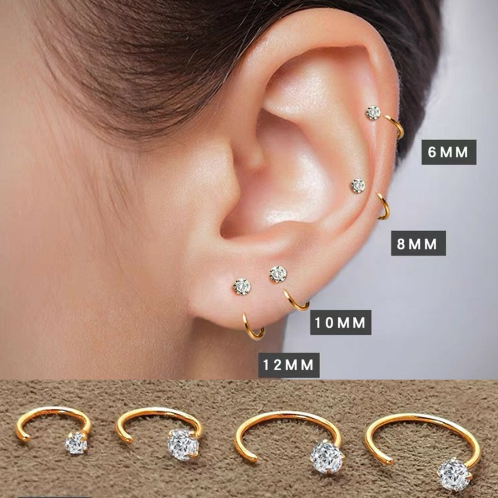 Womens 925 Sterling Silver CZ Small Huggie Hoop Earrings Trendy Stud Earrings