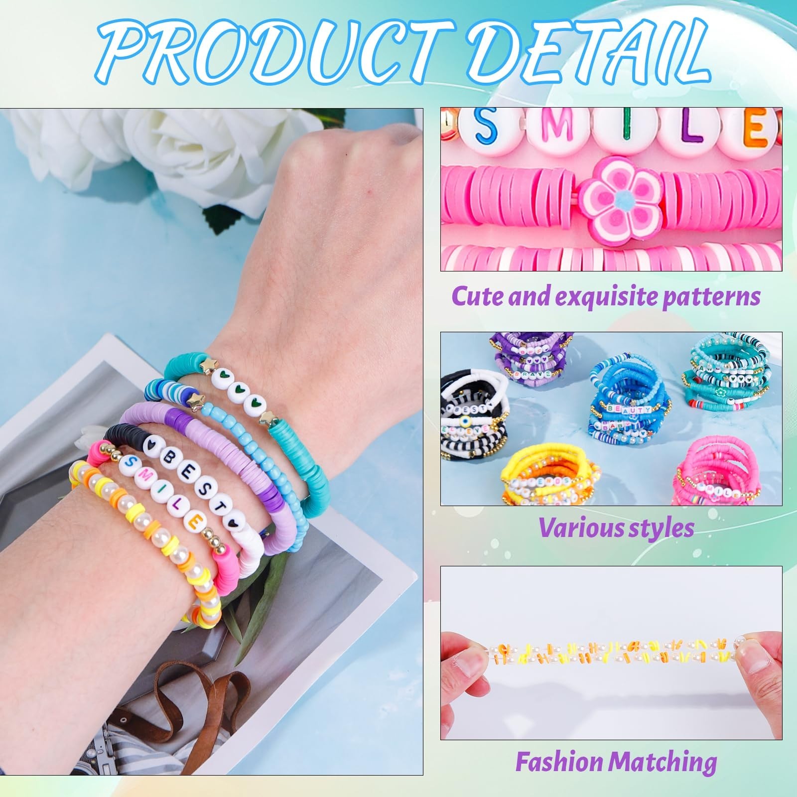 Colorful Clay Bead Bracelets Set for Women – Stackable Boho Surfer Friendship Je