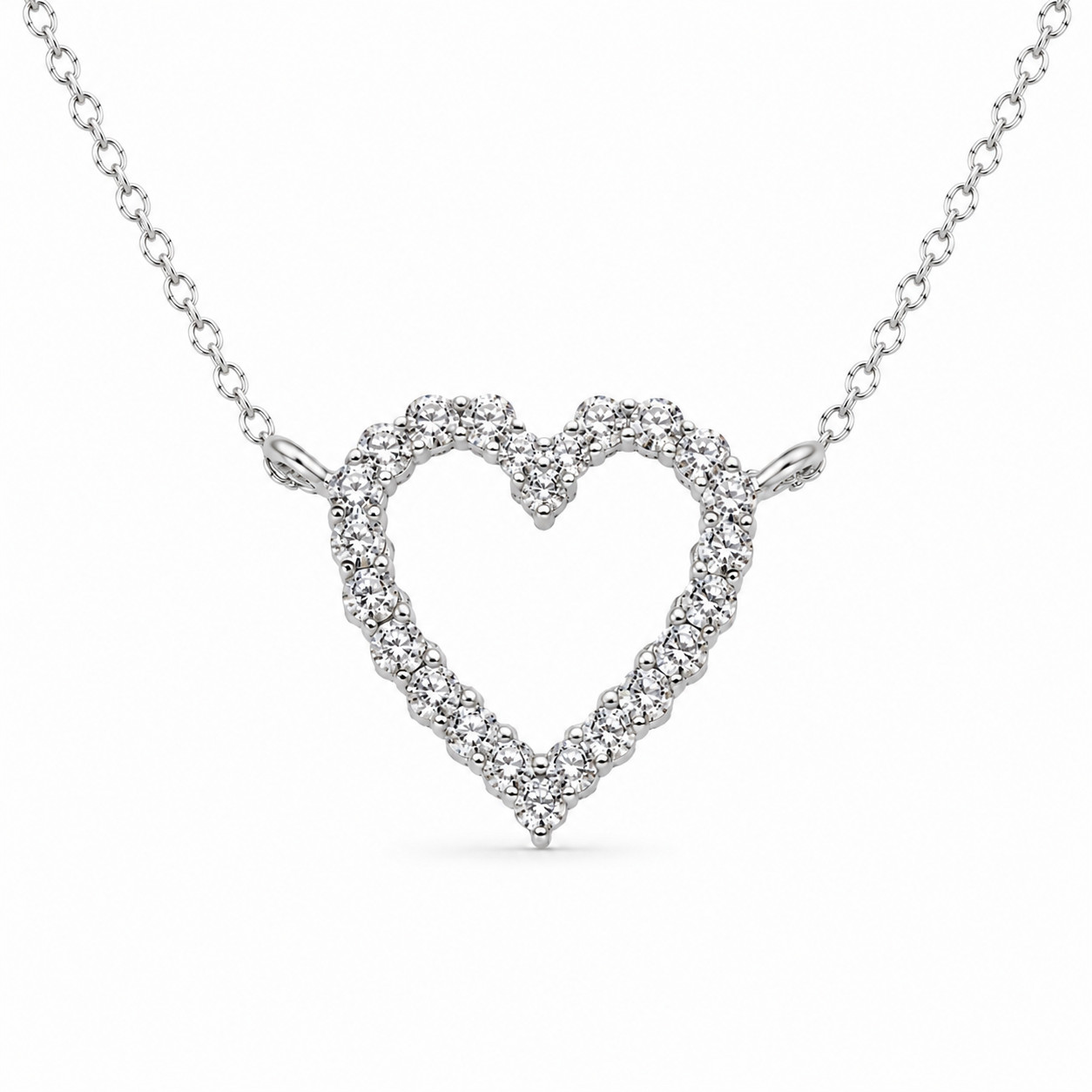 925 Sterling Silver Cubic Zirconia Heart Pendant Necklace 18″ for Women