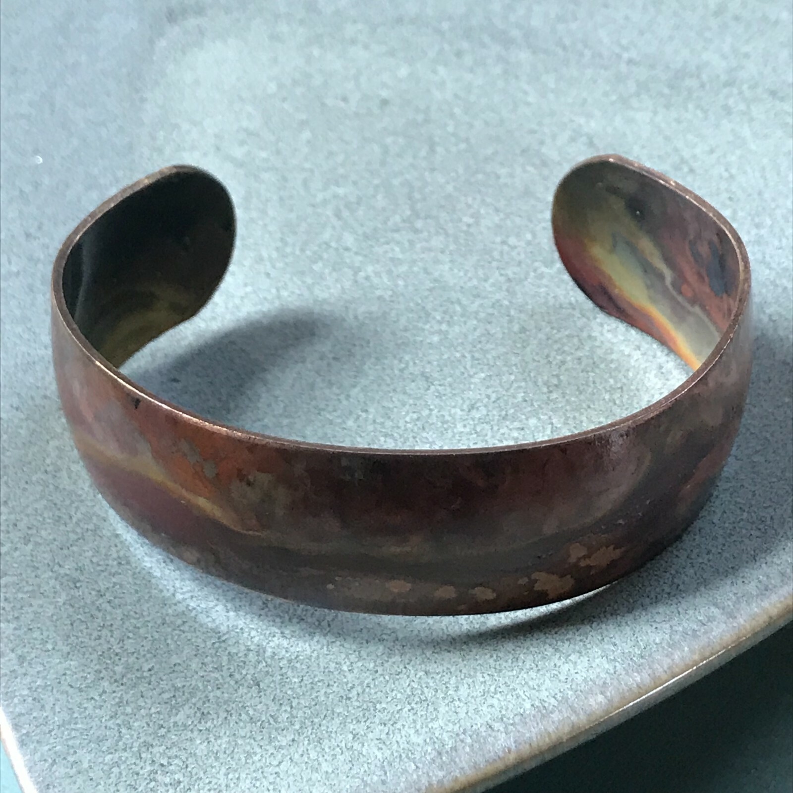 Estate Very Pretty Solid Copper Swirly Cuff Bangle Bracelet – 2.25 inches in dia