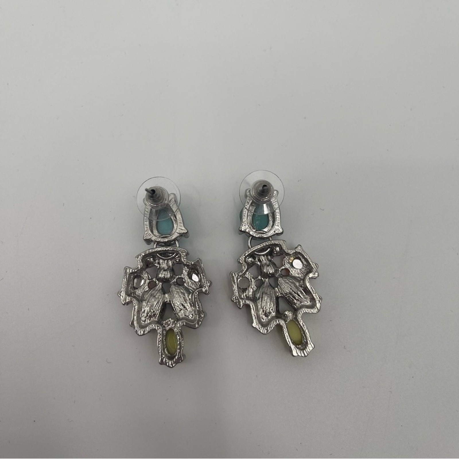 BOUTIQUE Earrings Dangle Rhinestone Crystal Pastel Cocktail Silver Teardrop