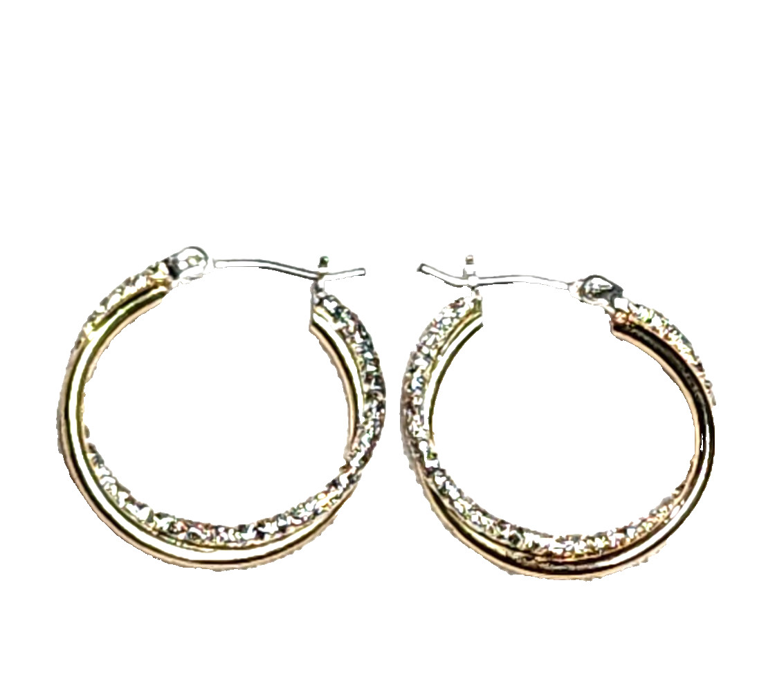 Gold & Textured Silver Tones Double Hoop Fashion Costume Retro 7/8″ English Lock
