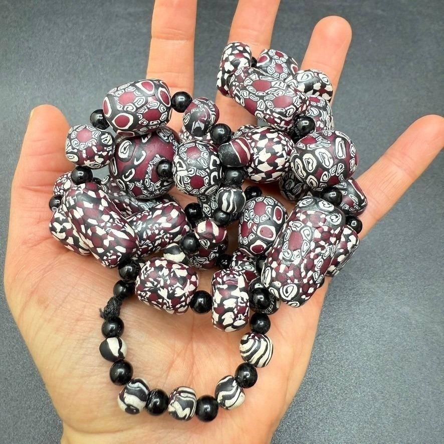 Vintage Handmade Millefiori Polymer Clay Bead Necklace 30″ Boho Artisan