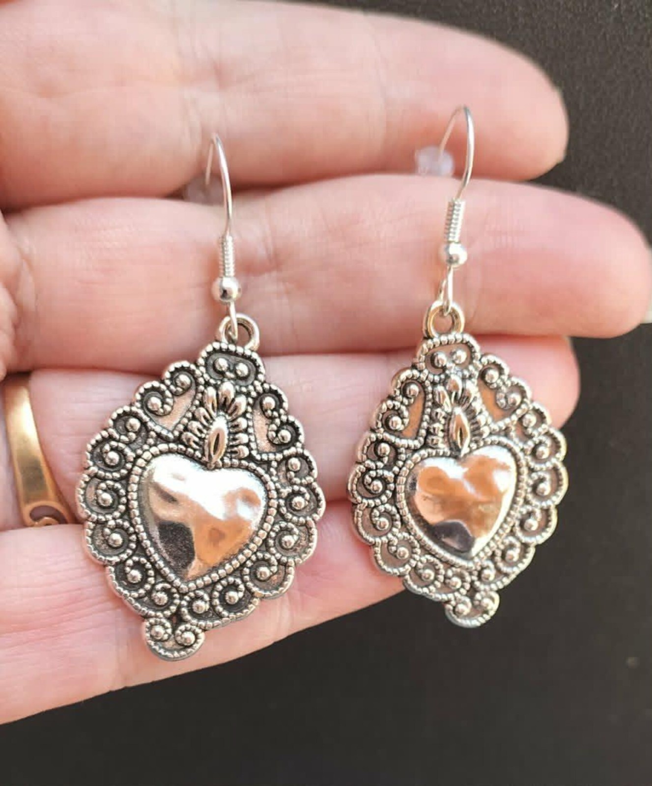 Sacred Hearts Dangle Drop Earrings Women Lobes Goth Alternative Boho Punk