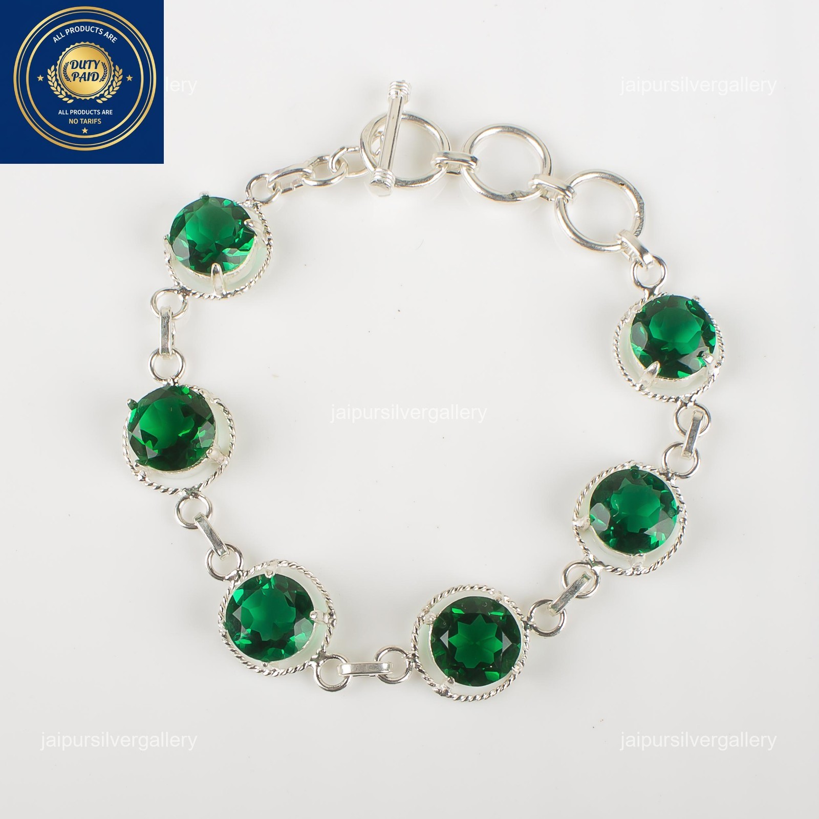 Emerald Gemstone Jewelry Sterling Silver Handmade Elegant Bracelet 7.8″For Women
